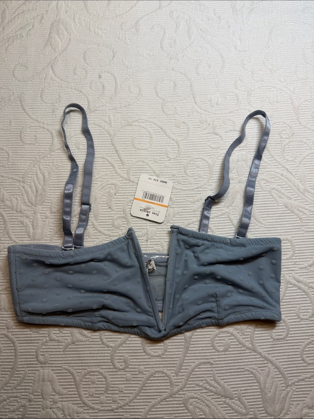 Free People The Rain Dusty Blue Dot-Texture Bralette. Small. NWT